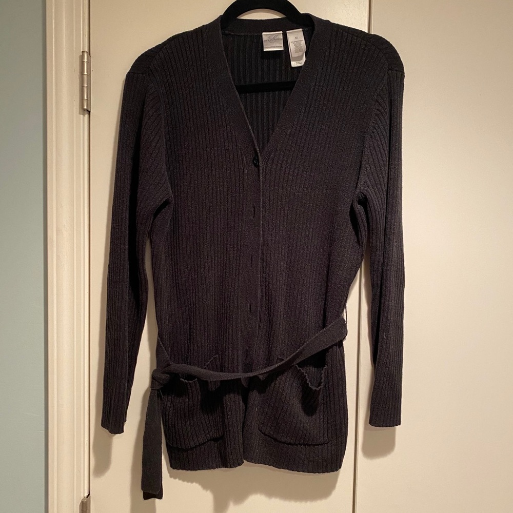 Black tie waist cardigan